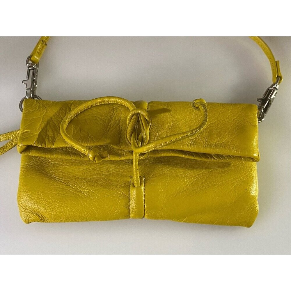 Arezzo Yellow Leather Small Crossbody Shoulder Bag Clutch Adj Long Strap 7.5x6" - Picture 14 of 16